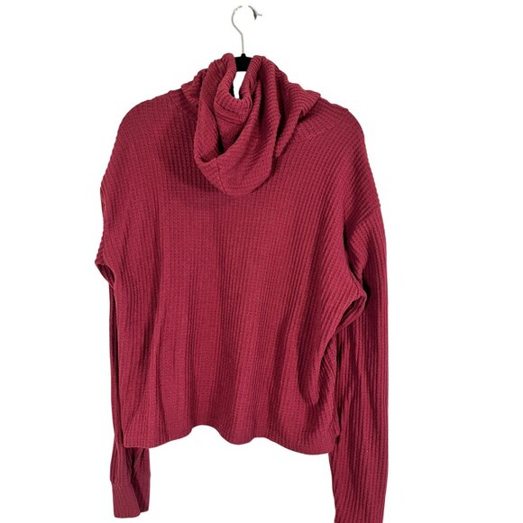 Hollister Waffle Knit Hoodie M Burgundy Y2K Grunge Preppy Neutral Skater Festive - Picture 2 of 10